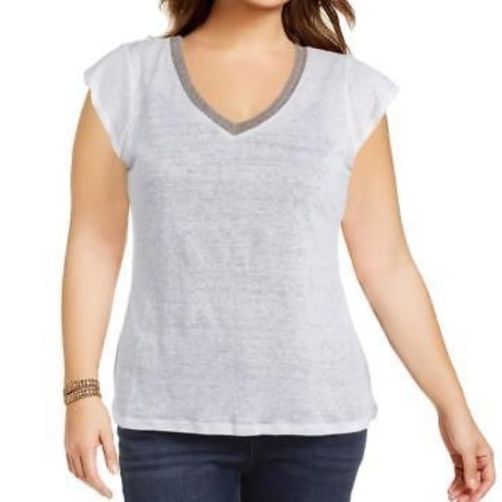 New Maison Jules Womens 1297 White Metallic Top